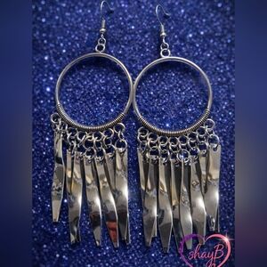 Paparazzi Silver Fringe Hoop Earrings